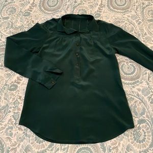 XS Dark Green Long Sleeve Fossil Silk Top